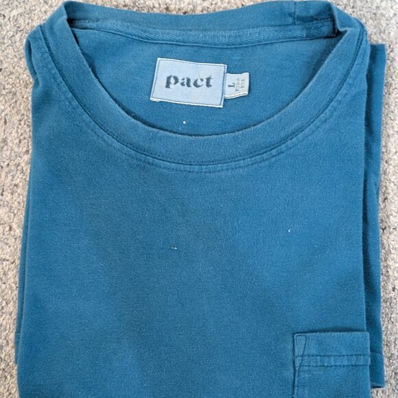 Pact Shirt Mens Large Blue Long Sleeve Pocket Organic Cotton Crewneck Tee - Picture 11 of 11